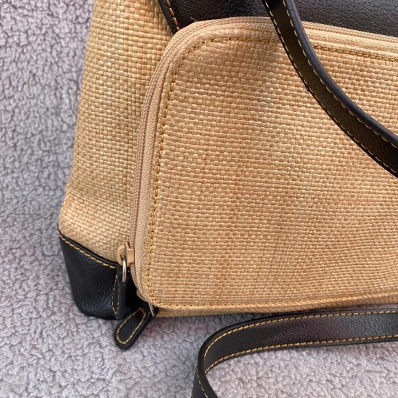 Liz Claiborne Black Tan Woven Wicker Straw Bag Shoulder Purse - Picture 6 of 15